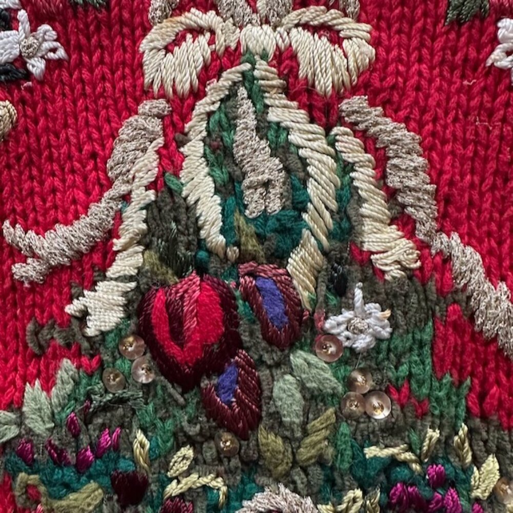 Red Christmas Tree Sweater Tunic, Embroidered,   Tiara International Size L - Picture 12 of 13